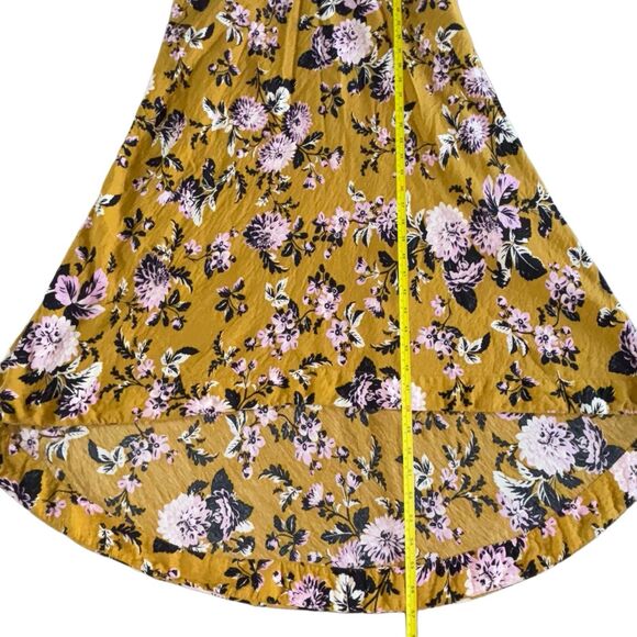 Anthropologie Maeve Midi Dress Size 14 Hi-Low Puff Sleeve Mustard Gold Floral - Picture 9 of 13